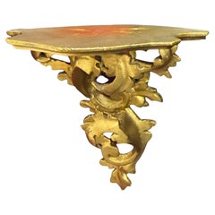 Vintage Florence Wall Corner Shelf Bracket, Gilded Carved Wood, Florentine Style