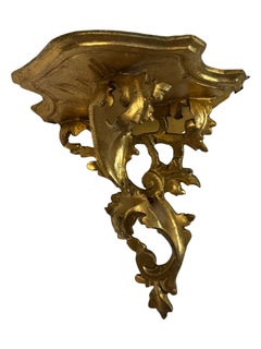 Vintage Florence Wall Corner Shelf Bracket, Gilded Carved Wood, Florentine Style