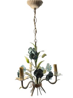 Kleiner Kronleuchter im florentinischen Stil mit drei hellblauen Blumen, Italien, 1980er Jahre