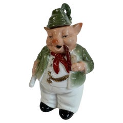 Niedliche Porzellan-Schnapsflasche in Form eines rosa Schweinchens, antik, deutsch, 1910er Jahre