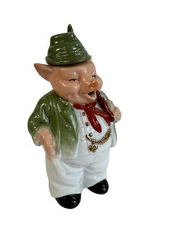 Niedliche Porzellan-Schnapsflasche in Form eines rosa Schweinchens, antik, deutsch, 1910er Jahre