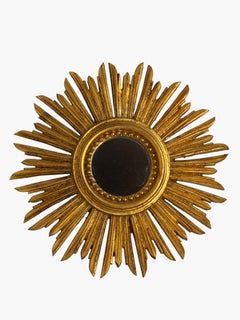 Beautiful Petite Starburst Sunburst Gilded Wood Mirror, Germany circa 1950s