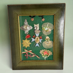 Lot of rare Dresden Cardboard Cottilon Medal Antique Austria, Framed Display