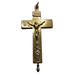 Large Antique Catholic Reliquary Box Crucifix Pendant with Relics of Saints