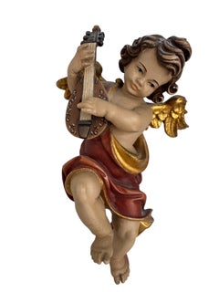 Two Hand Carved Musician Cherub Angel attributed to Anri, 1970s Italy
