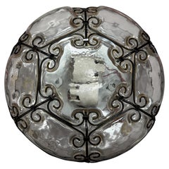 Single Iron Caged Venetian Glass Flush Mount or Sconce, Italy 1950s