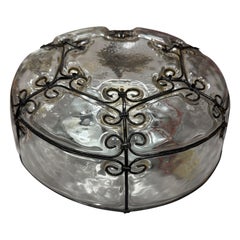 Single Iron Caged Venetian Glass Flush Mount or Sconce, Italy 1950s