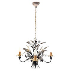 Five-Light Gilt & Burnished Metal Wheat Sheaf Tole Chandelier Coco Chanel Style