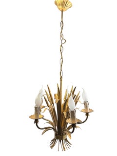 Hollywood Regency 5 Light Metal Wheat Sheaf Tole Chandelier Coco Chanel Style