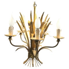 Hollywood Regency 5 Light Metal Wheat Sheaf Tole Chandelier Coco Chanel Style