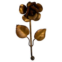 Beautiful Italian Florentine Gold Gilt Metal Rose Coat Hook Toleware Tole, 1950s