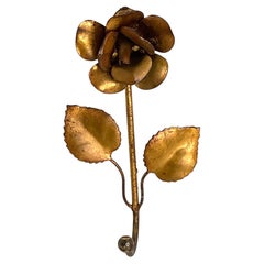 Beautiful Italian Florentine Gold Gilt Metal Rose Coat Hook Toleware Tole, 1950s