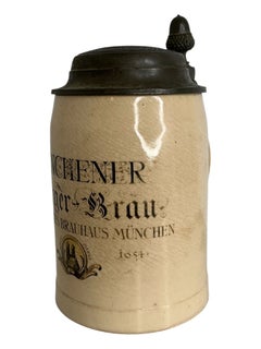 Antique Lidded Beer Stein Münchner Bürgerbräu Munich Brewery