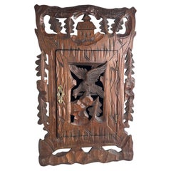 Black Forest Wall Cabinet, Wood carved Eagle, Antique Germany 1890s
