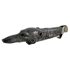 Antique Borzoi Dog Head Figural Cigar Cutter, White Metal, Austria, 1900s