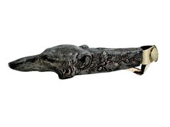 Antique Borzoi Dog Head Figural Cigar Cutter, White Metal, Austria, 1900s