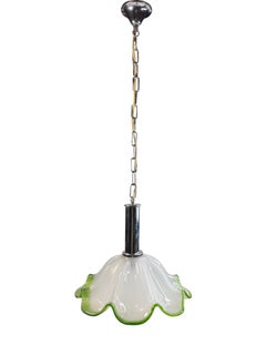 Beautiful Pendant Light Fixture Opal Glass and Chrome, Italy 1970s