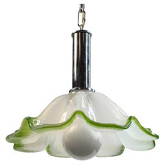 Beautiful Pendant Light Fixture Opal Glass and Chrome, Italy 1970s