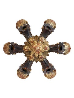 Monumental Florentine Gilt and Metallic Wood Flush Mount 1960s Florence Italy