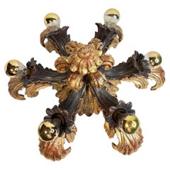 Monumental Florentine Gilt and Metallic Wood Flush Mount 1960s Florence Italy
