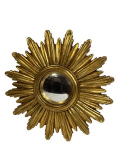 Petit miroir convexe français « Starburst » et « Sunburst » en composition dorée, années 1960