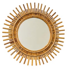Vivai Del Sud Style Bamboo Wicker Starburst Sunburst Mirror, 1970s, Italy