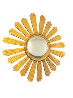 Monumental Large Starburst Sunburst Gilded Wood Convex Mirror, circa 1920s