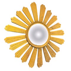 Monumental Large Starburst Sunburst Gilded Wood Convex Mirror, circa 1920s
