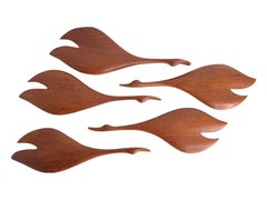 Five Flying Goose Birds Wood Carved Wall Decoration Vintage, 1950s