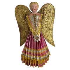 Beautiful Antique Nuremberg Gold Foil Golden Angel Christmas Tree Topper 1900s