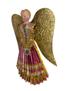 Beautiful Antique Nuremberg Gold Foil Golden Angel Christmas Tree Topper 1900s