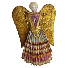 Beautiful Antique Nuremberg Gold Foil Golden Angel Christmas Tree Topper 1900s