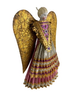 Beautiful Antique Nuremberg Gold Foil Golden Angel Christmas Tree Topper 1900s
