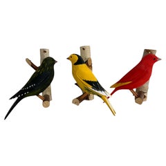 Three Bird Viechtauer Style Hand Carved Wood Black Forest Folk Art Germany