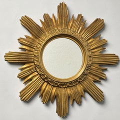 Miroir en plastique doré « Starburst Sunburst » de style italien, vers les années 1970