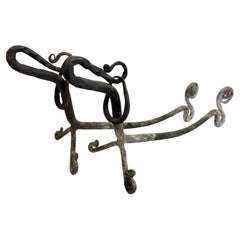 Superbe paire de chenets en fer forgé représentant des teckels, France