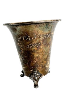 Vintage Tarnished Silver-plated Beaker standing on Ornamental Feet, Sweden 1947