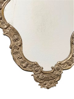 Specchio da parete italiano con cornice color argento, motivi floreali, anni '20