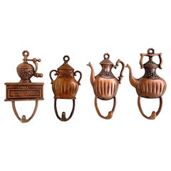 Vintage Metal Kitchen Wall Hooks Set, Copper Patina, Germany, 1960s