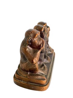 "Three Wise Monkeys" Metal Sculpture Statue, Vintage German, 1960s