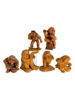 Vintage-Set aus 6 handgeschnitzten Holzfiguren von ANRI, italienische Volkskunst