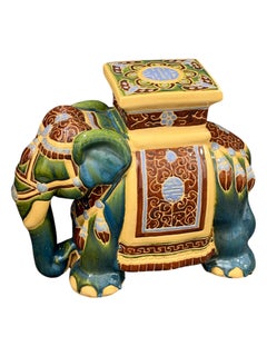 Hollywood Regency Chinese Green Ceramic Elephant Garden Plant Stand