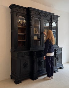 Large Late 19th Century Ebonised Oak Bookcase