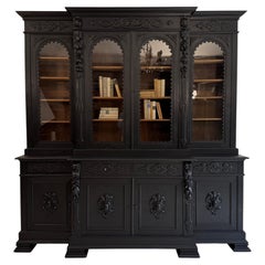 Large Late 19th Century Ebonised Oak Bookcase