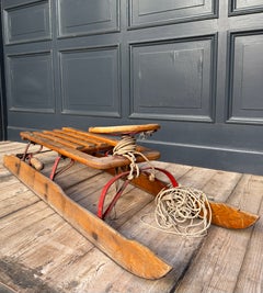 German Vintage Steerable Sledge or Sleigh, Toboggan