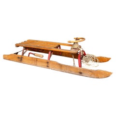 German Vintage Steerable Sledge or Sleigh, Toboggan