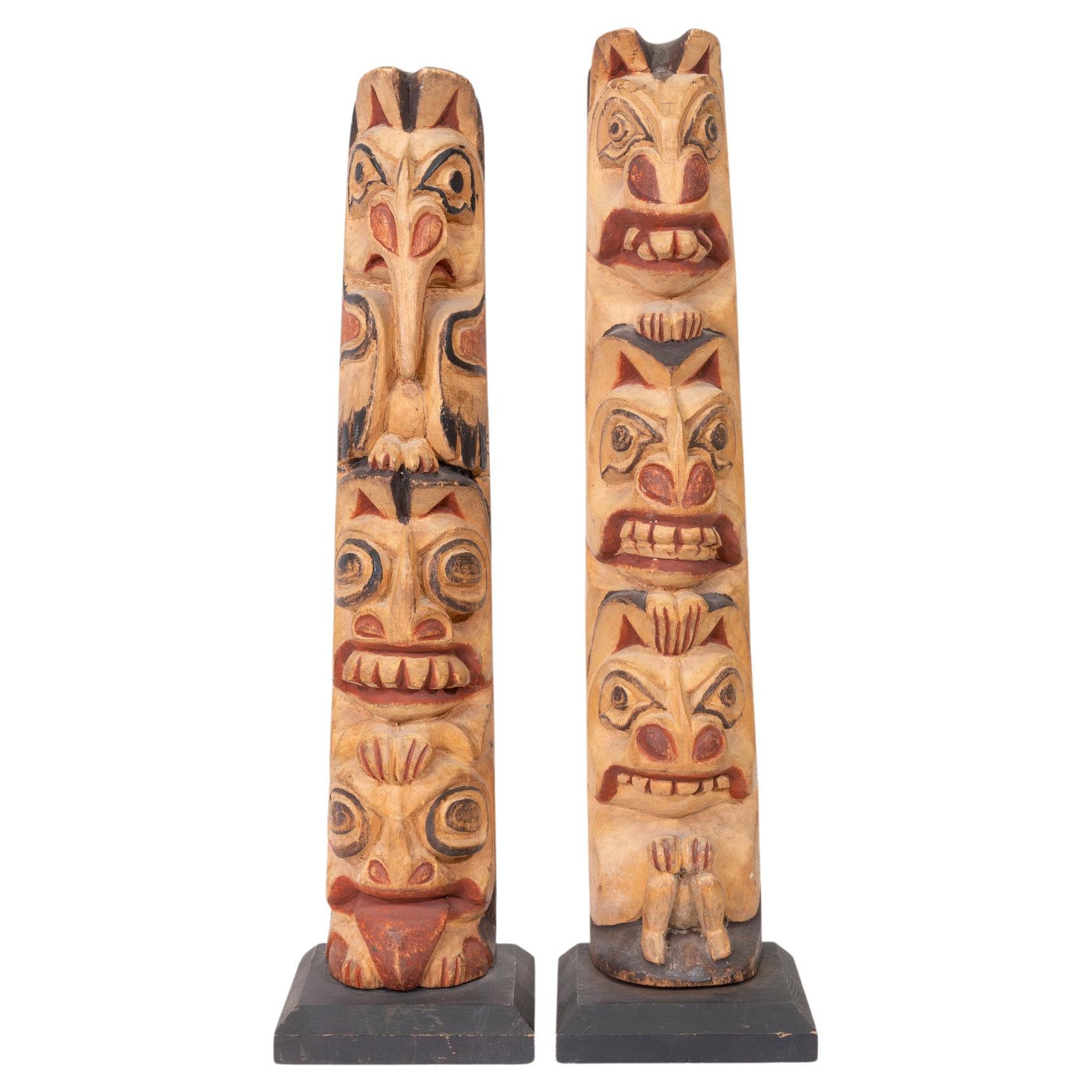 Pair Northwest Coast Cedar Totems For Sale