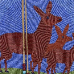 Flache Tasche der Nez Perce aus dem 19. Jahrhundert mit Perlenstickerei in Konturtechnik, die ein Hirschmotiv darstellt