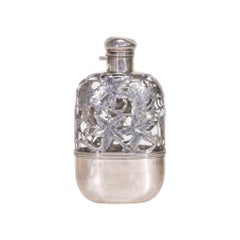 Sterling Covered Glass Flask with Grape Wine Motif