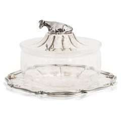 Victorian Sterling Silver and Glass Cow Butter Dish